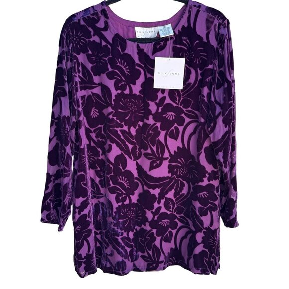 Silk Lore Velvet Burnout Floral Tunic Purple Long Sleeve Fairy Grunge Top New S - Picture 1 of 8